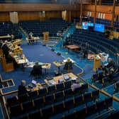 The General Assembly is taking place largely online with very few people in the hall    Picture: Andrew O'Brien