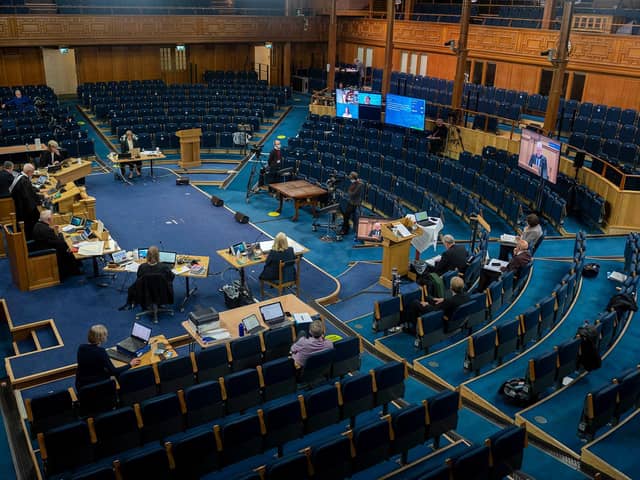 The General Assembly is taking place largely online with very few people in the hall    Picture: Andrew O'Brien