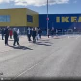 A huge queue formed at Ikea in Glasgow on Monday as the store reopened. Picture: Brendan McIlroy