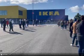 A huge queue formed at Ikea in Glasgow on Monday as the store reopened. Picture: Brendan McIlroy