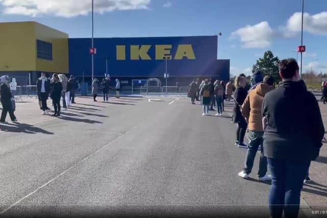 A huge queue formed at Ikea in Glasgow on Monday as the store reopened. Picture: Brendan McIlroy
