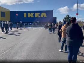 A huge queue formed at Ikea in Glasgow on Monday as the store reopened. Picture: Brendan McIlroy