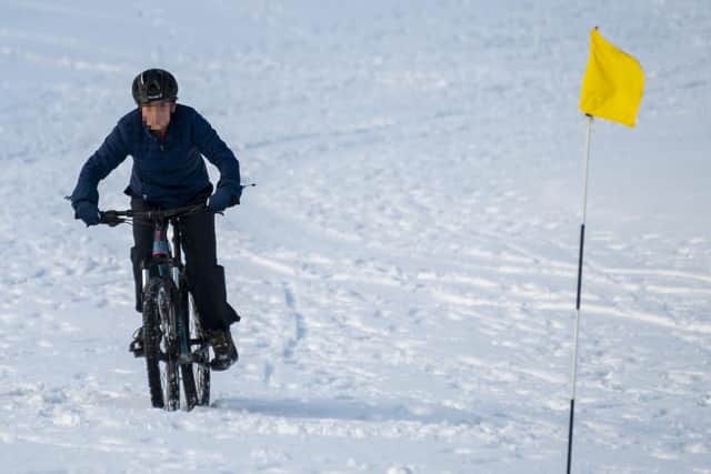 A mountain biker on the Braids course in Edinburgh during the recent cold snap in Scotland. Picture: Andrew O'Brien.