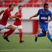 GIBRALTAR, GIBRALTAR - SEPTEMBER 17: Alfredo Morelos of Rangers scores his team's fifth goal during the UEFA Europa League second qualifying round match between Lincoln Red Imps and Rangers at Victoria Stadium on September 17, 2020 in Gibraltar, Gibraltar. (Photo by Fran Santiago/Getty Images)