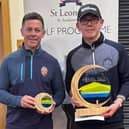 Bathgate's James Wood, right, shows off The Foundations Trophy alongside Fintan Bonner, the St Leonards School in St Andrews golf coach, after his nine-shot success at Blairgowrie. Picture: SGF