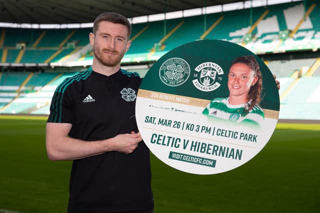 Anthony Ralston promoting the Celtic v Hibs Women's game at Celtic Park this Saturday. (Photo by Alan Harvey / SNS Group)