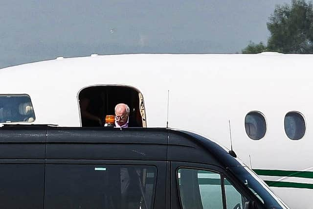 Dermot Desmond, majority shareholder of Celtic Football Club, is pictured arriving at Glasgow Airport as the club search for a new manager. (Photo by Craig Foy / SNS Group)