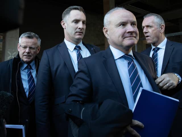 Rangers directors Stewart Robertson, Kenny Barclay and John Bennett during the Rangers AGM at the Clyde Auditorium. (Photo by Craig Williamson / SNS Group)