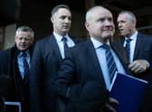Rangers directors Stewart Robertson, Kenny Barclay and John Bennett during the Rangers AGM at the Clyde Auditorium. (Photo by Craig Williamson / SNS Group)