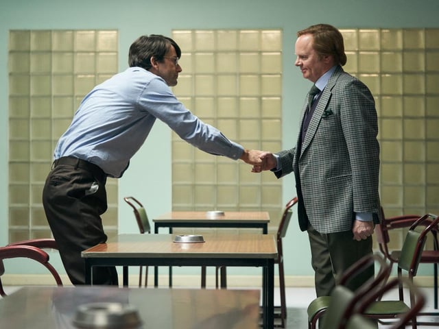 Dennis Nilsen’s (David Tennant) first meeting with Brian Masters (Jason Watkins), who met the notorious serial killer over many years to create the biography ‘Killing for Company’ which the drama is based on.