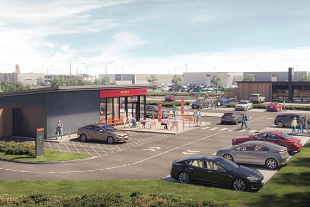 A CGI of how the new Bayne's drive-thru outlet should look when it opens later this year at Hillington Park, near Glasgow.