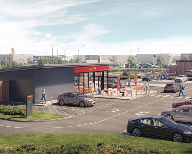 A CGI of how the new Bayne's drive-thru outlet should look when it opens later this year at Hillington Park, near Glasgow.