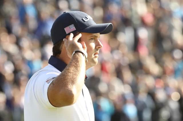 Patrick Reed reacts during the 2018 Ryder Cup at Le Golf National in Paris. Picture: Jamie Squire/Getty Images.