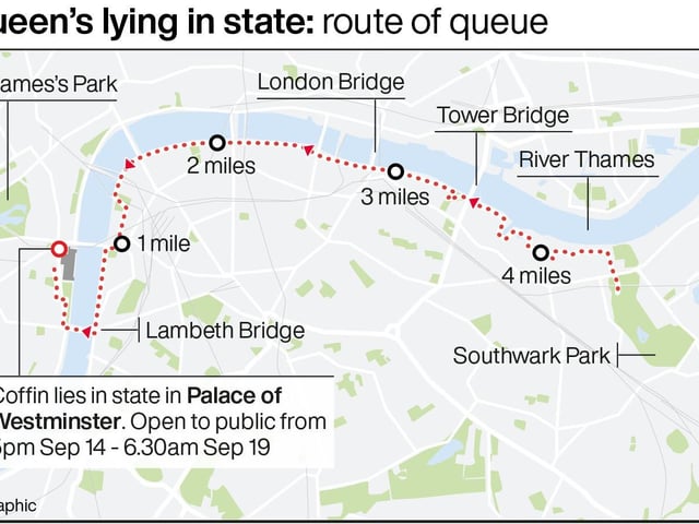 Queen's lying in state: route of queue. Updated following additional information from the Department for Digital, Culture, Media and Sport.