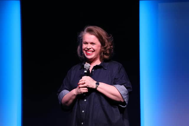 Laura Smyth performing stand up in 2020 before she gave up teaching to pursue a comedy career full time. Pic: Lia Toby/Getty Images for Boots Staydry