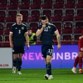 Turkey celebrate going ahead against Scotland. (Photo by Craig Foy / SNS Group)