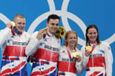 Kirkcadly’s Kathleen Dawson, far right, with teammates Adam Peaty, James Guy and Anna Hopkin. Picture: Getty