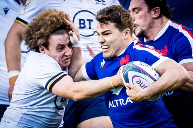 France's Antoine Dupont in action against Scotland's Duncan Weir during the Autumn Nations Cup. Picture: Ross Parker/SNS