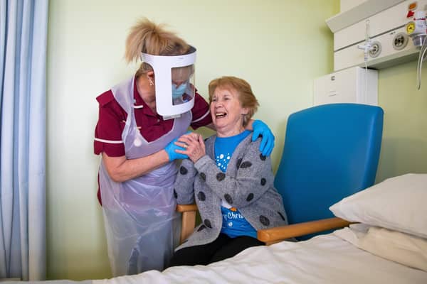 Margaret Keenan, 90, was the first patient in the United Kingdom to receive the Pfizer/BioNtech Covid-19 vaccine (Picture: Jonny Weeks/The Guardian/pool/Getty Images)
