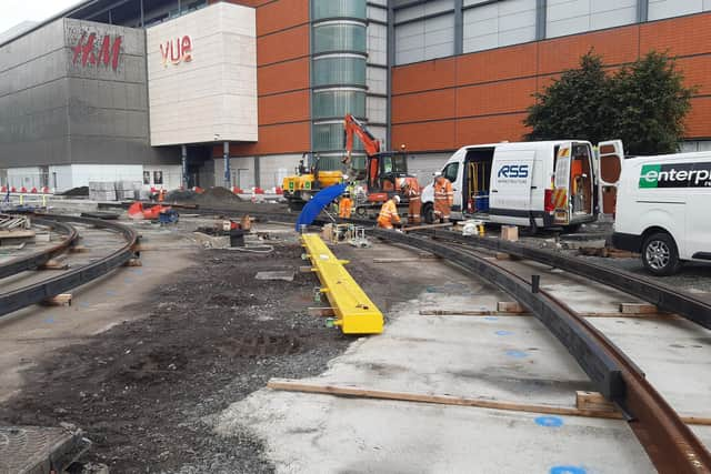 Tram line construction underway beside the Ocean Terminal shopping centre. Picture: Trams To Newhaven