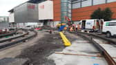 Tram line construction underway beside the Ocean Terminal shopping centre. Picture: Trams To Newhaven