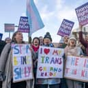 Supporters of the Gender Recognition Reform Bill (Scotland) take part in a protest outside the Scottish Parliament, Edinburgh, ahead of a debate on the bill in December last year.