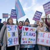 Supporters of the Gender Recognition Reform Bill (Scotland) take part in a protest outside the Scottish Parliament, Edinburgh, ahead of a debate on the bill in December last year.