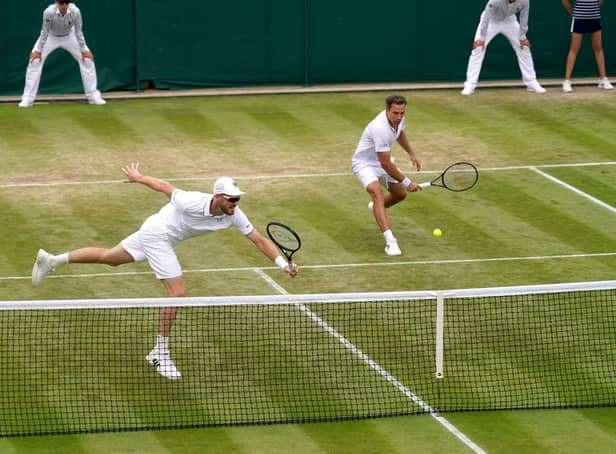 Jamie Murray (left) and Bruno Soares in action during their match against John Peers and Filip Polasek.