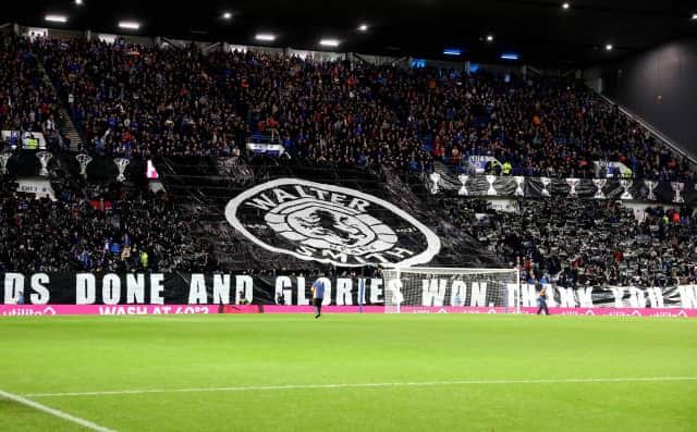 Rangers' fans display in tribute to their legendary manager Walter Smith during a Cinch Premiership match between Rangers and Aberdeen at Ibrox stadium, on October 26, 2021, in Glasgow, Scotland. (Photo by Alan Harvey / SNS Group)