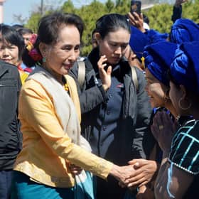 Aung San Suu Kyi, seen here in February last year, has been arrested following a military coup in Myanmar (Picture: Thet Aung/AFP via Getty Images)