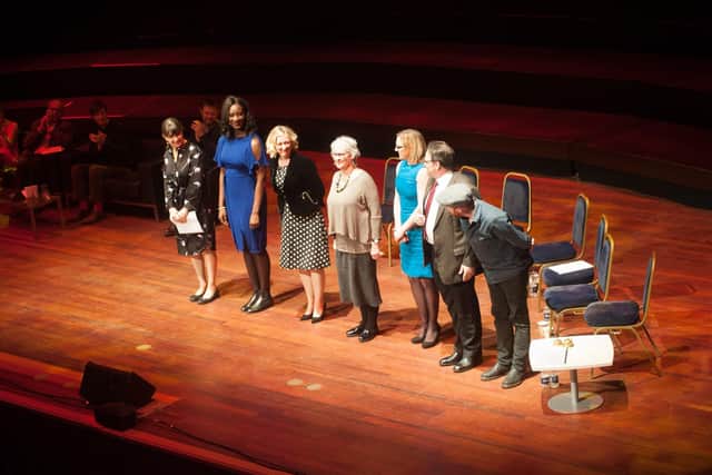 Gabriel Quigley (third from the left) was among the performers when excerpts of Muriel Spark's only play, Doctors of Philosophy, were staged at the Usher Hall in Edinburgh in 2018 to mark the 100th anniversary of her birth. Picture: Alan McCredie.