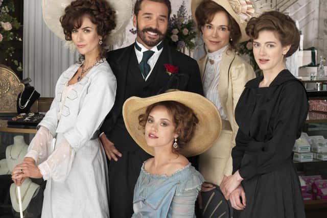 Kelly in Mr Selfridge: L-R Gregory Fitoussi as Henri, Aisling Loftus as Agnes, Katherine Kelly as Lady Mae, Jeremy Piven as Harry Selfridge, Zoe Tapper as Ellen Love and Frances O'Connor as Rose.
