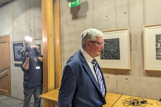 Fergus Ewing arrives for the meeting. Picture: Conor Matchett