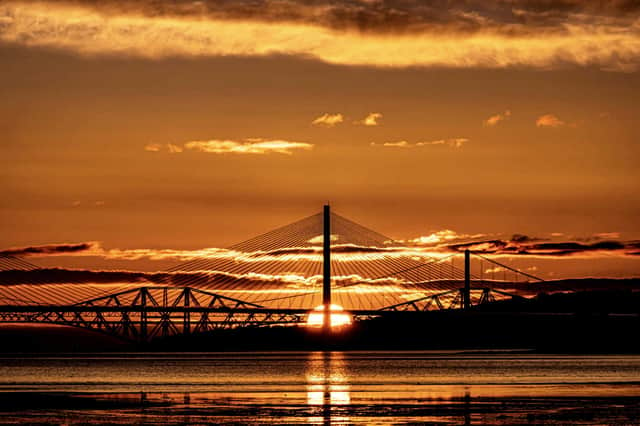 52 year-old Martin Brown captured the sun rising over the Queensferry Crossing, the Forth Road Bridge and the ‘iconic’ Forth Rail Bridge this morning (Photo: Martin Brown).