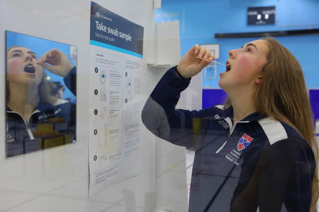 Student Fiona Waddell demonstrates the test.