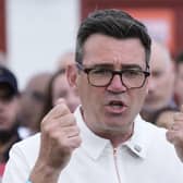 Andy Burnham at Ashton Town FC in Ashton-in-Makerfield, after winning the Makerfield by-election  PIC: Peter Byrne/PA Wire