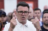 Andy Burnham at Ashton Town FC in Ashton-in-Makerfield, after winning the Makerfield by-election  PIC: Peter Byrne/PA Wire