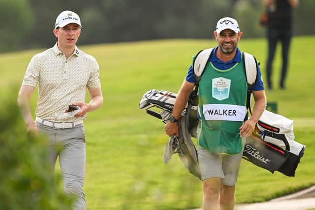 Euan Walker and caddie Tim Poyser worked well together at Club de Golf Alcanada in Alcudia. Picture: Octavio Passos/Getty Images.