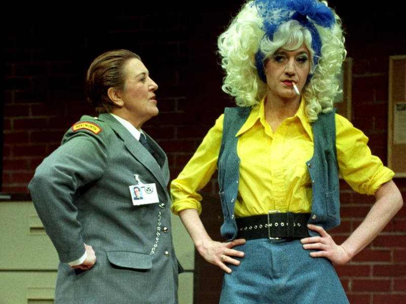 Maggie Kirkpatrick and Paul O'Grady as Lily Savage (right), in rehearsals for the musical Prisoner Cell Block H 'The Musical' at the Queen's Theatre, London in 1995