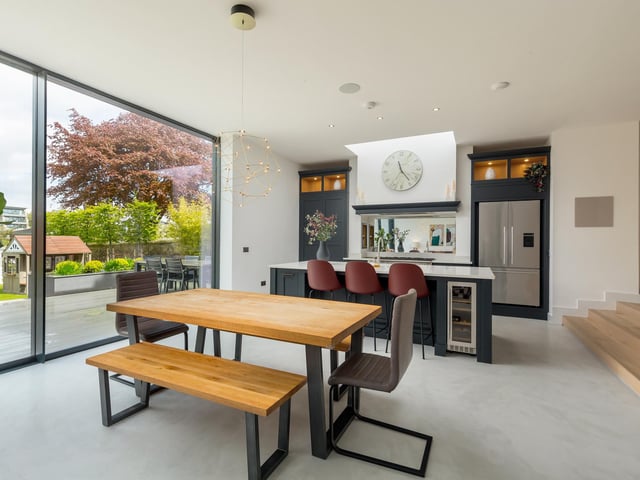 The owner maintains: “Putting our own stamp on it was important, but we wanted to update it to suit modern living. The open-plan kitchen and diner was important to us because as a family we spent a lot of time together there.
“From the front of the house you don’t really get an idea of the rear space but it really has a nice view, and so we wanted to bring that into the house, which is why we did the glazing that covers the whole of the extension at the back.”