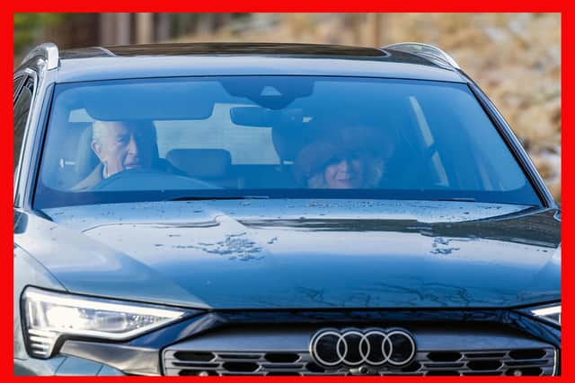 King Charles III and Queen Camilla arrive at Crathie Kirk, near Balmoral, for a church service on Sunday January 14, 2024. PA Photo. Paul Campbell/PA Wire