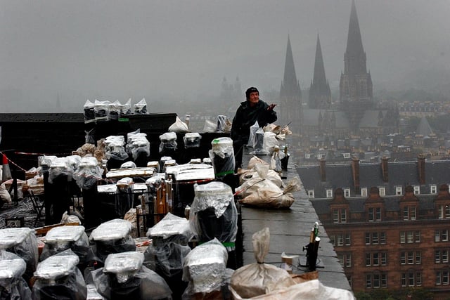 Wilf Scott, the Director of Pyrovision Ltd, making the final preparations for the fireworks in 2002.