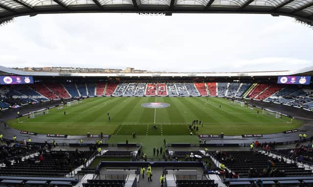 The Hampden pitch looking significantly better at distance than it played shortly  before Rangers Viaplay Cup semi-final over Aberdeen on Sunday afternoon. (Photo by Ross MacDonald / SNS Group)