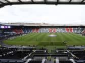 The Hampden pitch looking significantly better at distance than it played shortly  before Rangers Viaplay Cup semi-final over Aberdeen on Sunday afternoon. (Photo by Ross MacDonald / SNS Group)