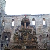 Red spraypaint was used to deface the top of the James V fountain, which sits in the central courtyard of the palace. PIC: HES.