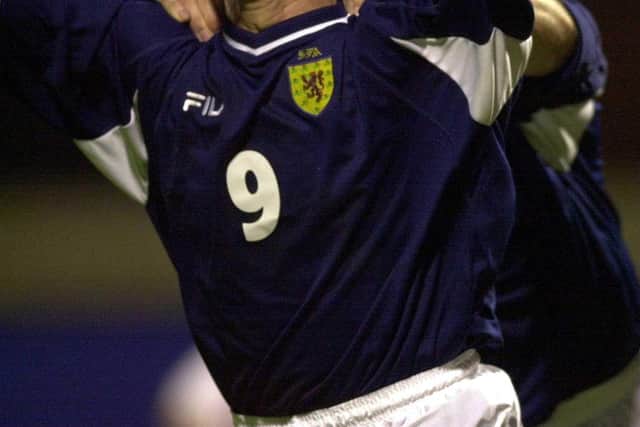 Gallacher celebrates scoring for Scotland against Croatia in a World Cup qualifier in 2000