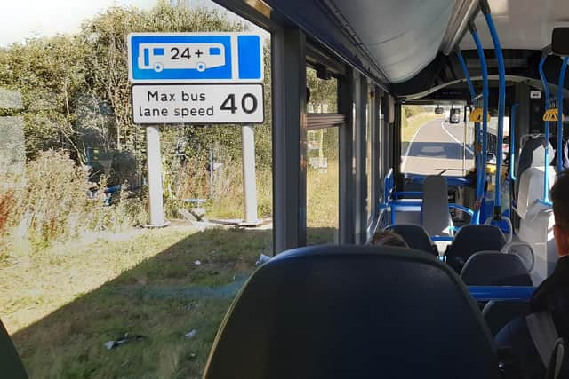 An autonomous bus on the M8 heading towards Edinburgh on September 14. (Photo by Alastair Dalton/The Scotsman)