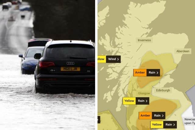 Heavy rain and high winds forecast for the next 24 hours in Scotland with amber and yellow weather warnings in place.