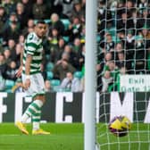 Dundee United goalkeeper Mark Birighitti can only watch as Sead Haksabanovic's shot creeps over the line in the 4-2 defeat to Celtic.  (Photo by Craig Foy / SNS Group)