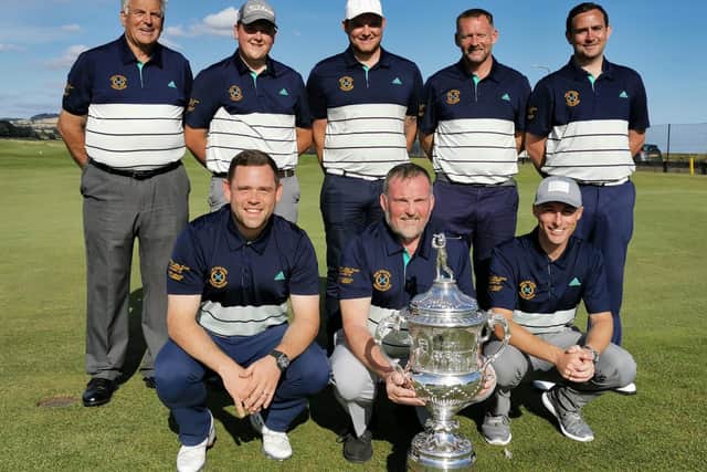 Bill Dickson, front row middle, with the winning Fife side in the 2019 Scottish Area Team Championship at Leven.